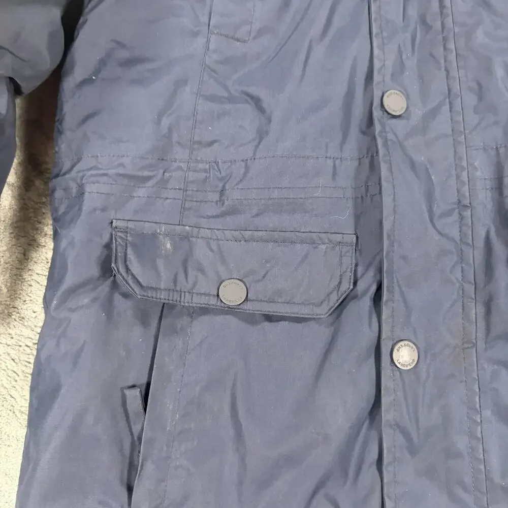 Lands' End Kids Winter Parka Coat L 10-12 Navy Down Faux Fur Hood